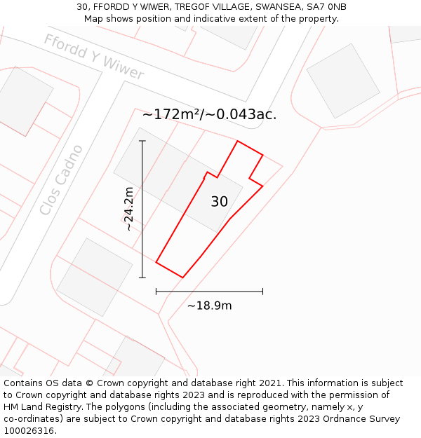 30, FFORDD Y WIWER, TREGOF VILLAGE, SWANSEA, SA7 0NB: Plot and title map