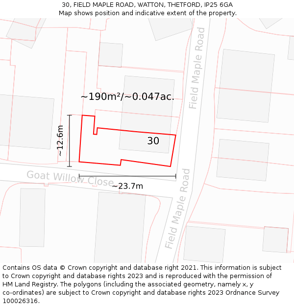 30, FIELD MAPLE ROAD, WATTON, THETFORD, IP25 6GA: Plot and title map