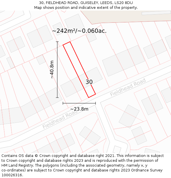 30, FIELDHEAD ROAD, GUISELEY, LEEDS, LS20 8DU: Plot and title map