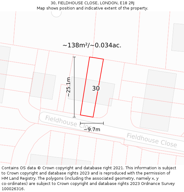 30, FIELDHOUSE CLOSE, LONDON, E18 2RJ: Plot and title map