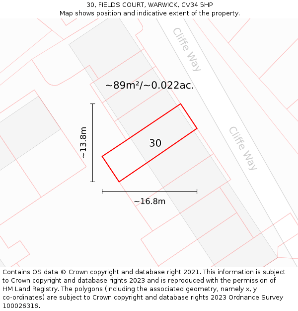30, FIELDS COURT, WARWICK, CV34 5HP: Plot and title map