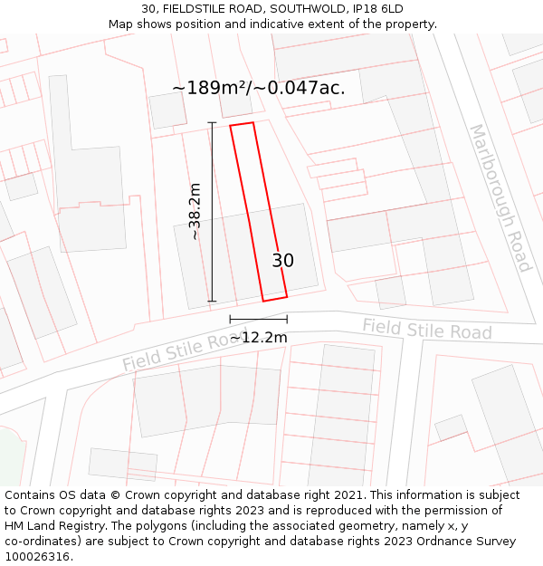 30, FIELDSTILE ROAD, SOUTHWOLD, IP18 6LD: Plot and title map
