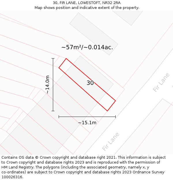 30, FIR LANE, LOWESTOFT, NR32 2RA: Plot and title map