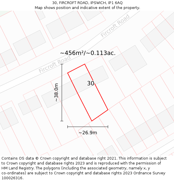 30, FIRCROFT ROAD, IPSWICH, IP1 6AQ: Plot and title map