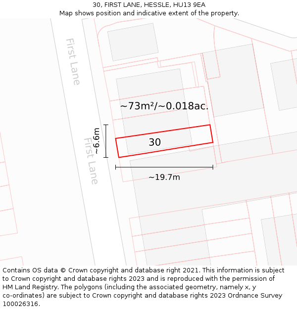 30, FIRST LANE, HESSLE, HU13 9EA: Plot and title map