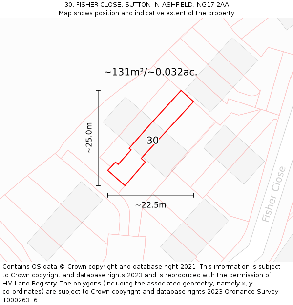 30, FISHER CLOSE, SUTTON-IN-ASHFIELD, NG17 2AA: Plot and title map