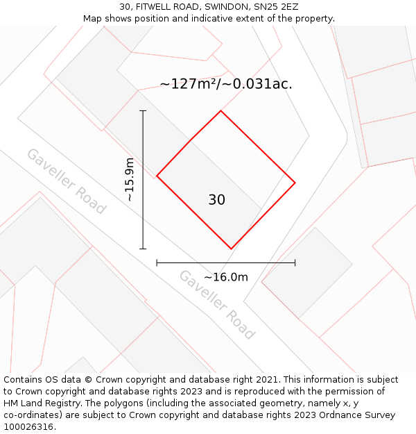 30, FITWELL ROAD, SWINDON, SN25 2EZ: Plot and title map