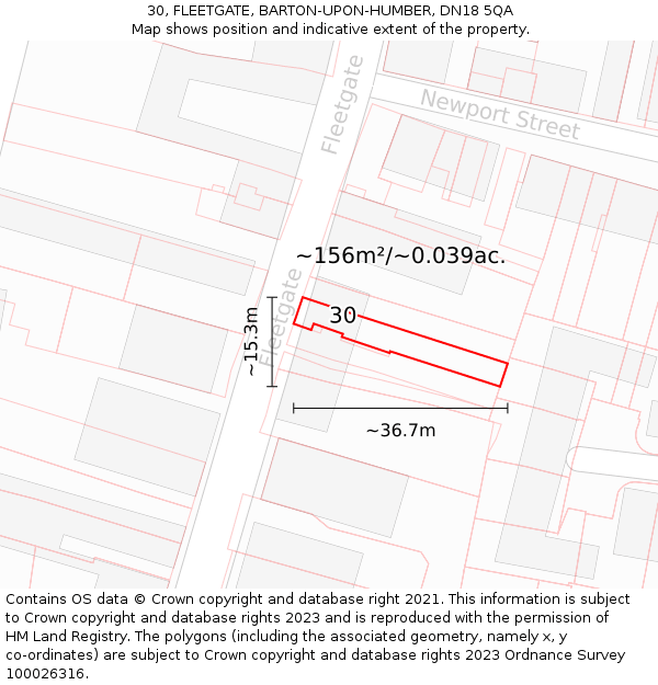 30, FLEETGATE, BARTON-UPON-HUMBER, DN18 5QA: Plot and title map