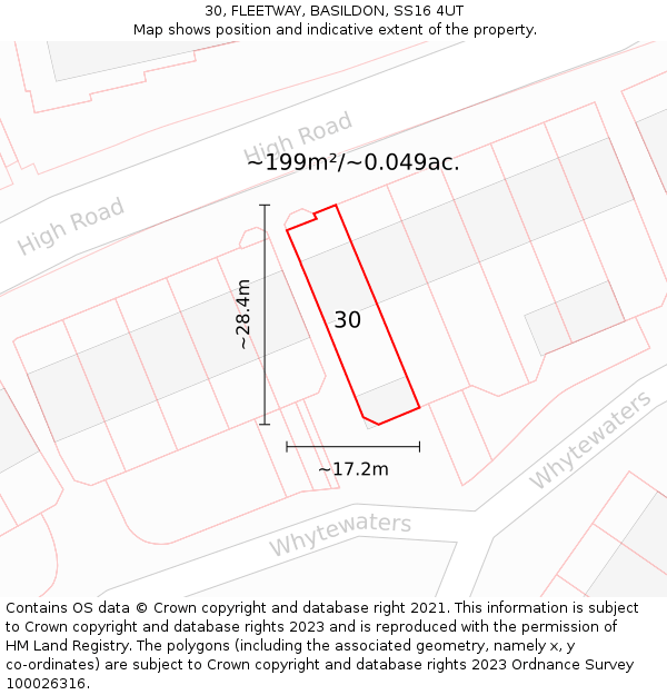 30, FLEETWAY, BASILDON, SS16 4UT: Plot and title map