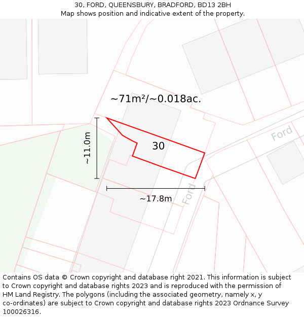 30, FORD, QUEENSBURY, BRADFORD, BD13 2BH: Plot and title map