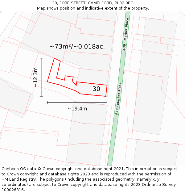 30, FORE STREET, CAMELFORD, PL32 9PG: Plot and title map