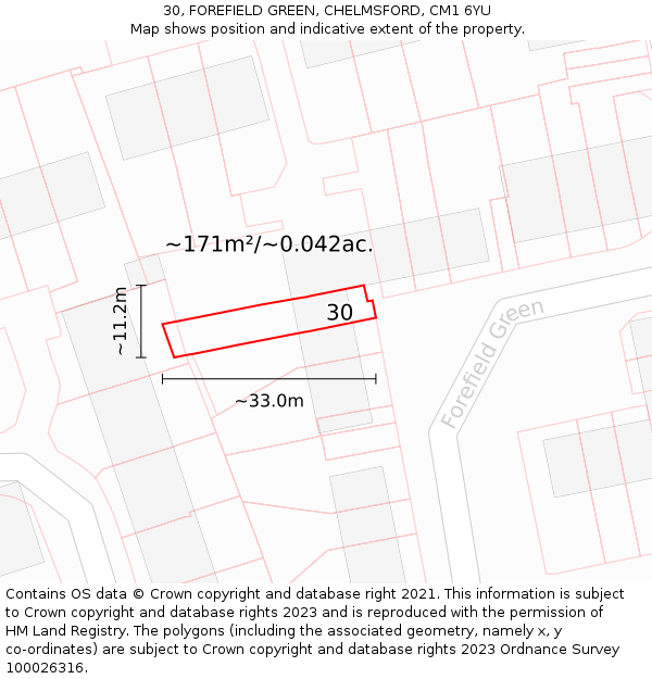 30, FOREFIELD GREEN, CHELMSFORD, CM1 6YU: Plot and title map