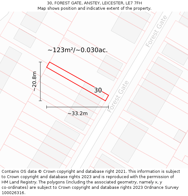 30, FOREST GATE, ANSTEY, LEICESTER, LE7 7FH: Plot and title map