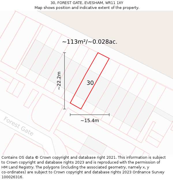 30, FOREST GATE, EVESHAM, WR11 1XY: Plot and title map