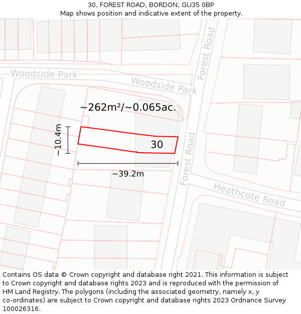 30, FOREST ROAD, BORDON, GU35 0BP: Plot and title map