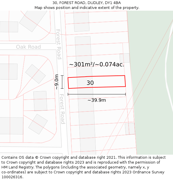30, FOREST ROAD, DUDLEY, DY1 4BA: Plot and title map