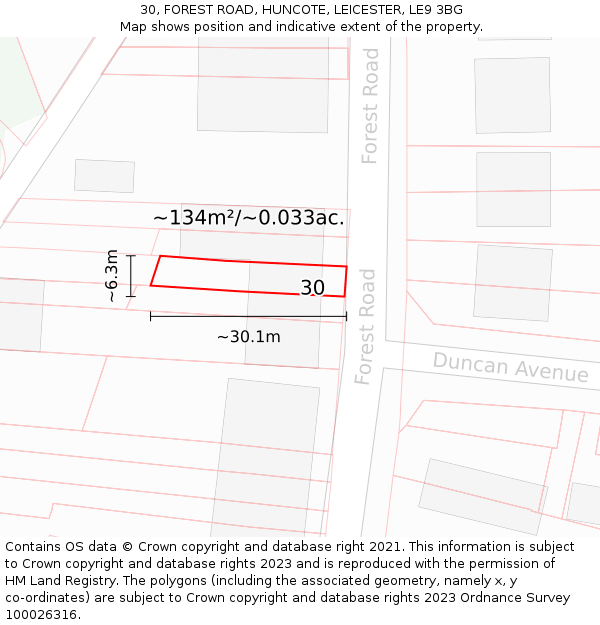 30, FOREST ROAD, HUNCOTE, LEICESTER, LE9 3BG: Plot and title map