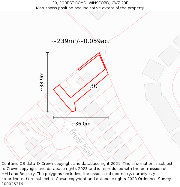 30, FOREST ROAD, WINSFORD, CW7 2RE: Plot and title map