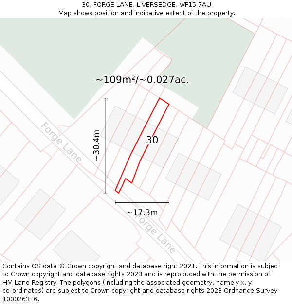 30, FORGE LANE, LIVERSEDGE, WF15 7AU: Plot and title map