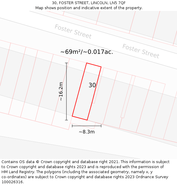 30, FOSTER STREET, LINCOLN, LN5 7QF: Plot and title map