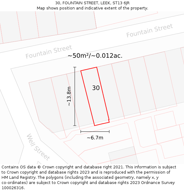 30, FOUNTAIN STREET, LEEK, ST13 6JR: Plot and title map