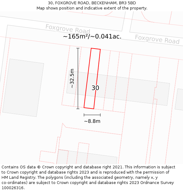 30, FOXGROVE ROAD, BECKENHAM, BR3 5BD: Plot and title map
