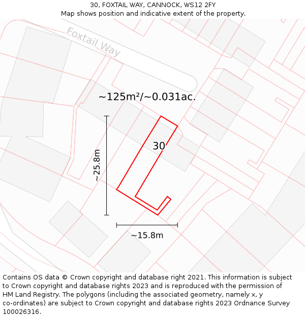 30, FOXTAIL WAY, CANNOCK, WS12 2FY: Plot and title map