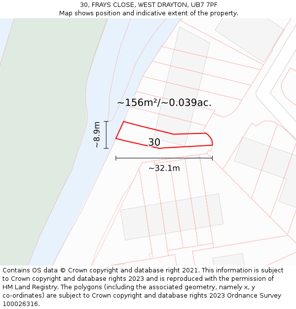 30, FRAYS CLOSE, WEST DRAYTON, UB7 7PF: Plot and title map