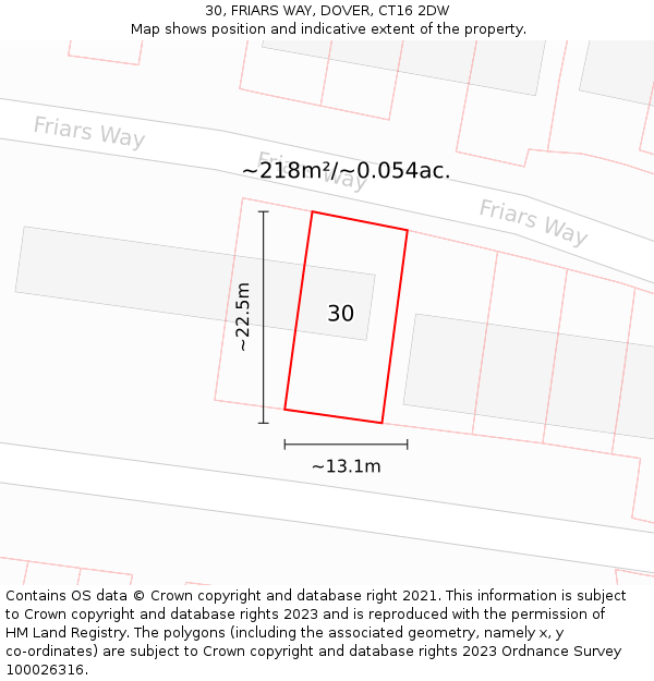 30, FRIARS WAY, DOVER, CT16 2DW: Plot and title map