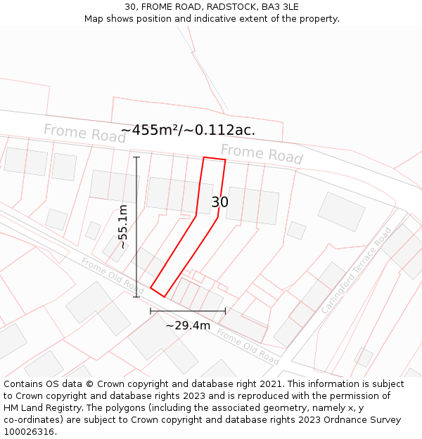 30, FROME ROAD, RADSTOCK, BA3 3LE: Plot and title map
