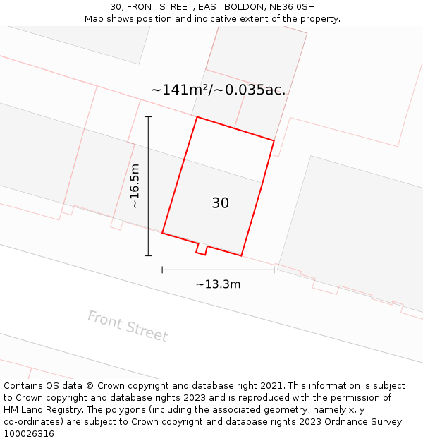 30, FRONT STREET, EAST BOLDON, NE36 0SH: Plot and title map