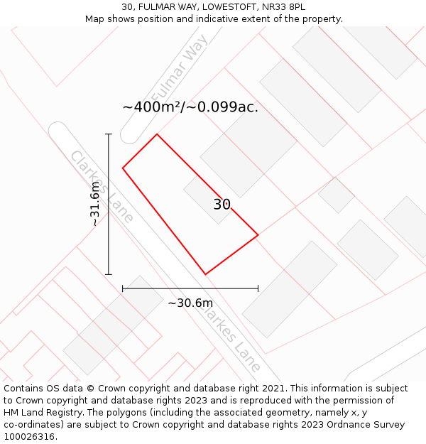 30, FULMAR WAY, LOWESTOFT, NR33 8PL: Plot and title map