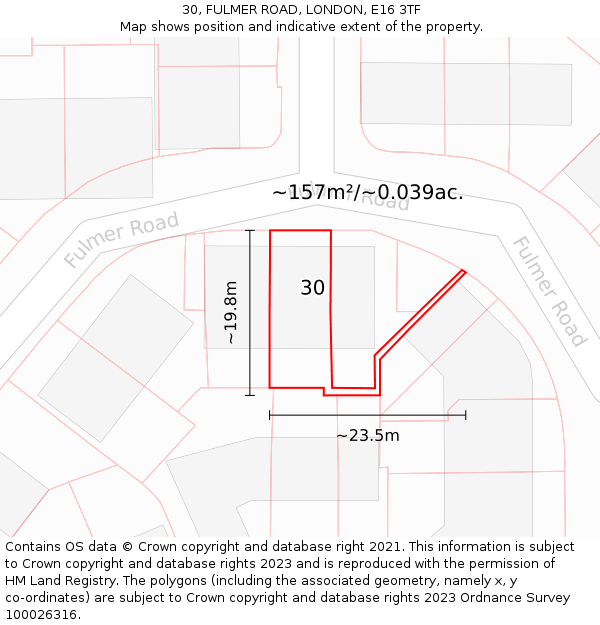 30, FULMER ROAD, LONDON, E16 3TF: Plot and title map