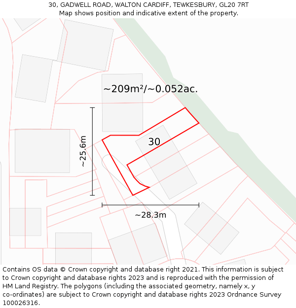 30, GADWELL ROAD, WALTON CARDIFF, TEWKESBURY, GL20 7RT: Plot and title map