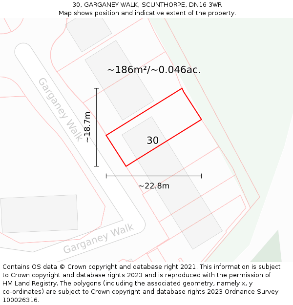 30, GARGANEY WALK, SCUNTHORPE, DN16 3WR: Plot and title map
