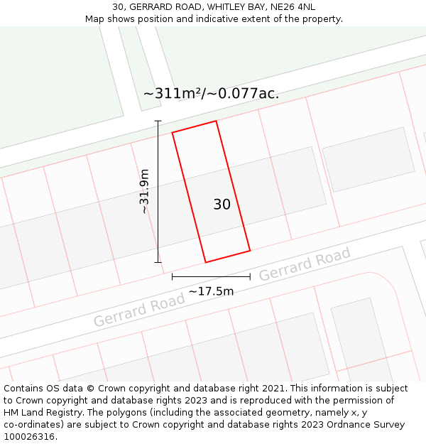 30, GERRARD ROAD, WHITLEY BAY, NE26 4NL: Plot and title map