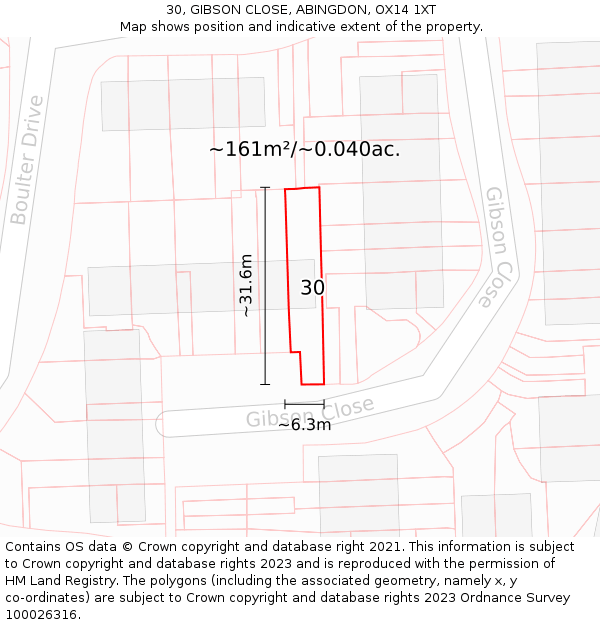 30, GIBSON CLOSE, ABINGDON, OX14 1XT: Plot and title map