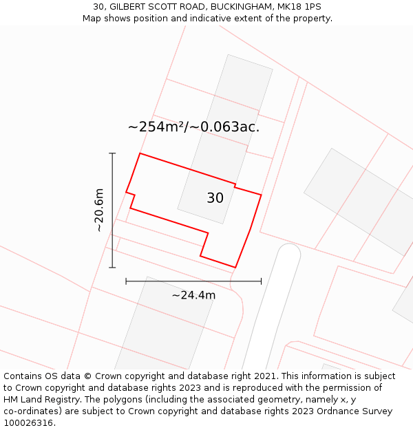 30, GILBERT SCOTT ROAD, BUCKINGHAM, MK18 1PS: Plot and title map