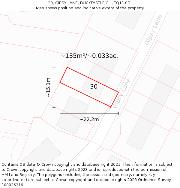 30, GIPSY LANE, BUCKFASTLEIGH, TQ11 0DL: Plot and title map