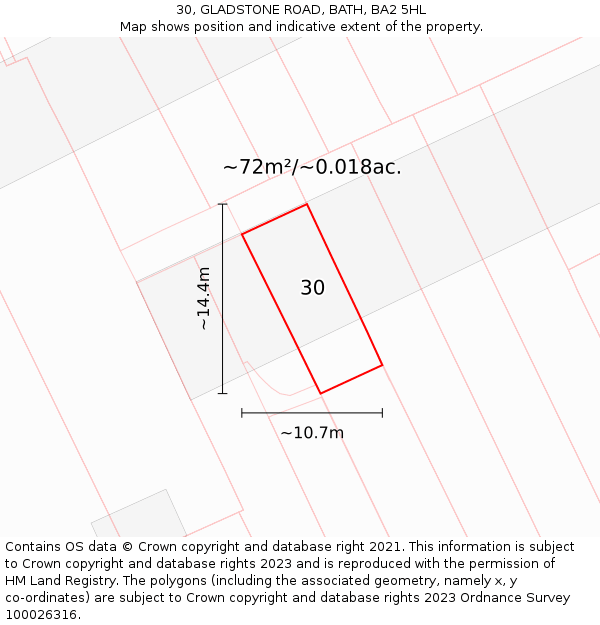 30, GLADSTONE ROAD, BATH, BA2 5HL: Plot and title map