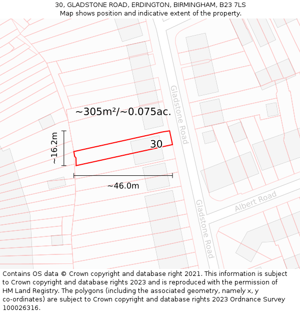 30, GLADSTONE ROAD, ERDINGTON, BIRMINGHAM, B23 7LS: Plot and title map