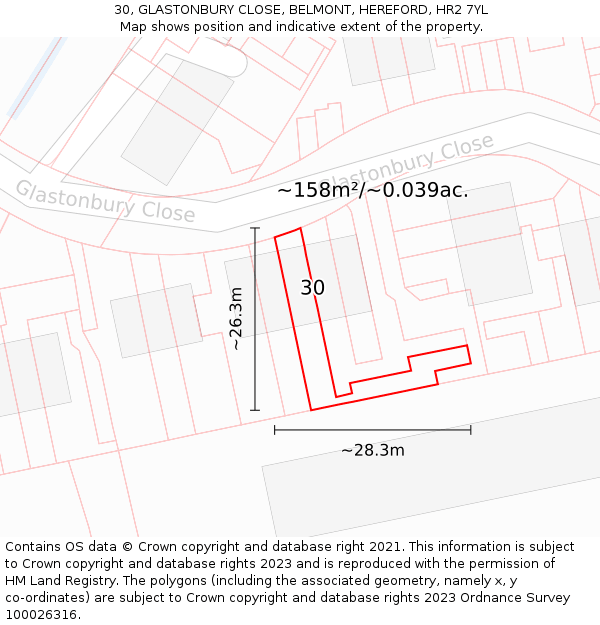 30, GLASTONBURY CLOSE, BELMONT, HEREFORD, HR2 7YL: Plot and title map