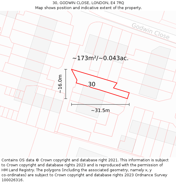 30, GODWIN CLOSE, LONDON, E4 7RQ: Plot and title map