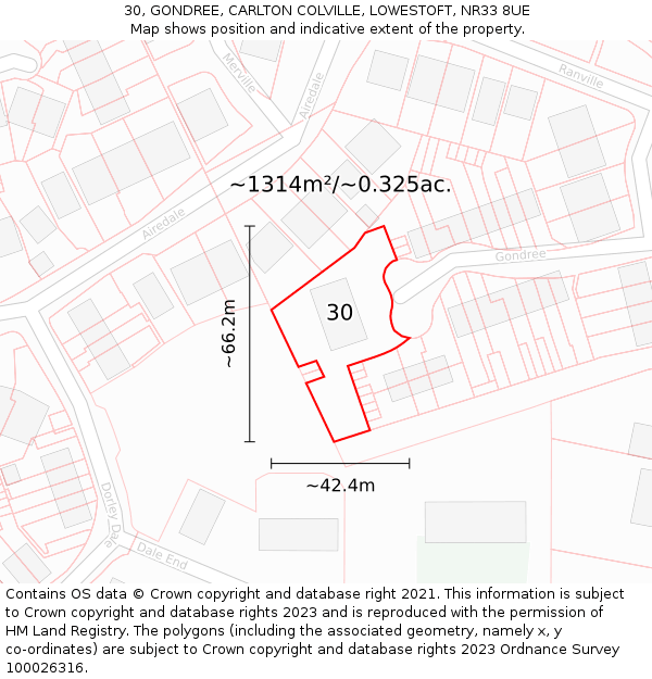 30, GONDREE, CARLTON COLVILLE, LOWESTOFT, NR33 8UE: Plot and title map