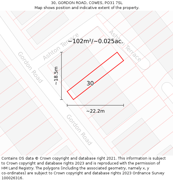 30, GORDON ROAD, COWES, PO31 7SL: Plot and title map