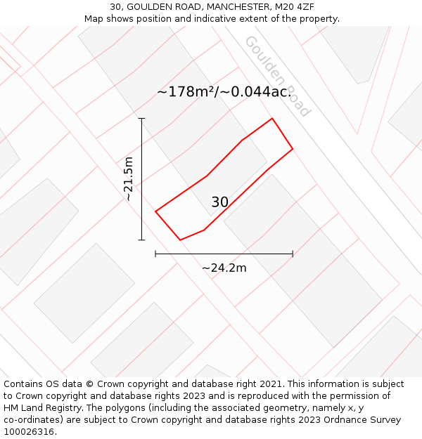 30, GOULDEN ROAD, MANCHESTER, M20 4ZF: Plot and title map