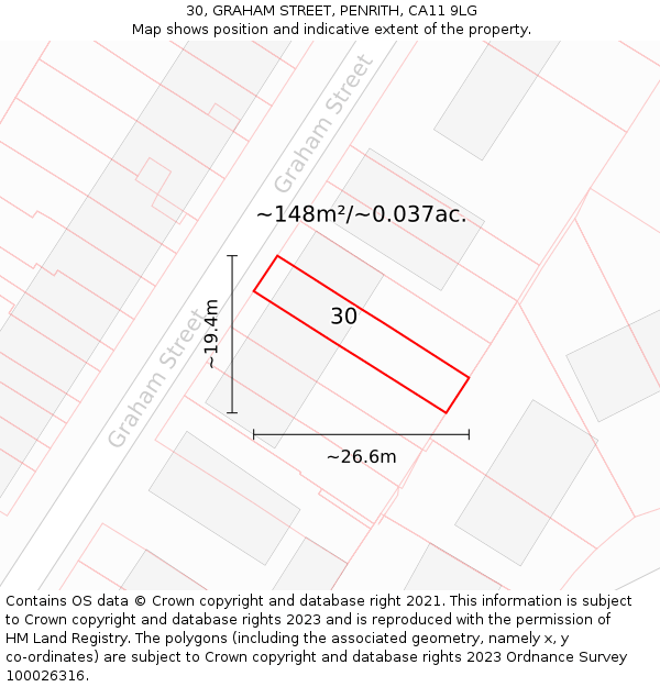30, GRAHAM STREET, PENRITH, CA11 9LG: Plot and title map