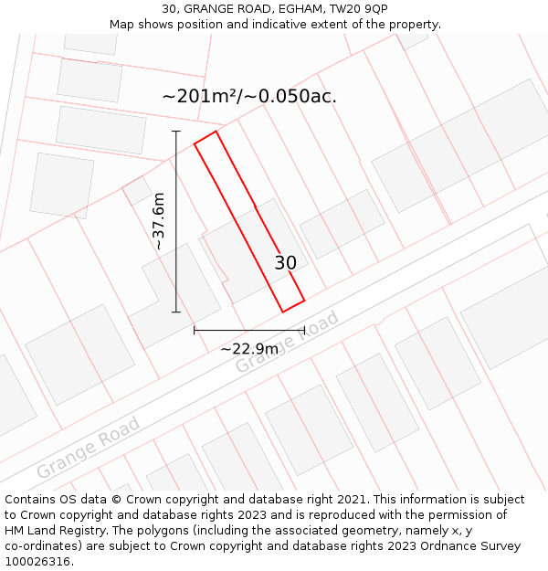 30, GRANGE ROAD, EGHAM, TW20 9QP: Plot and title map