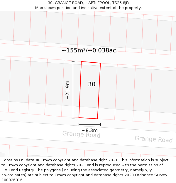 30, GRANGE ROAD, HARTLEPOOL, TS26 8JB: Plot and title map