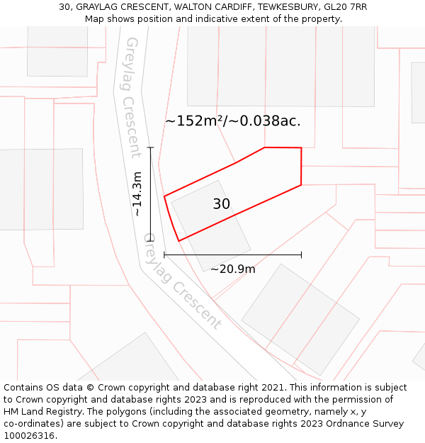 30, GRAYLAG CRESCENT, WALTON CARDIFF, TEWKESBURY, GL20 7RR: Plot and title map